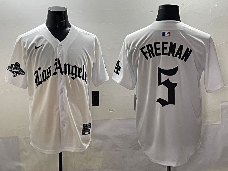 Men 2025 Los Angeles Dodgers #5 Freeman White Five generations Joint Name Nike MLB Jersey style 5181
